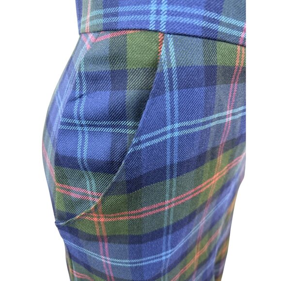 Vintage Women's Blue Tartan Plaid Midi Skirt With Back Zip Closure & Pockets - Picture 3 of 5